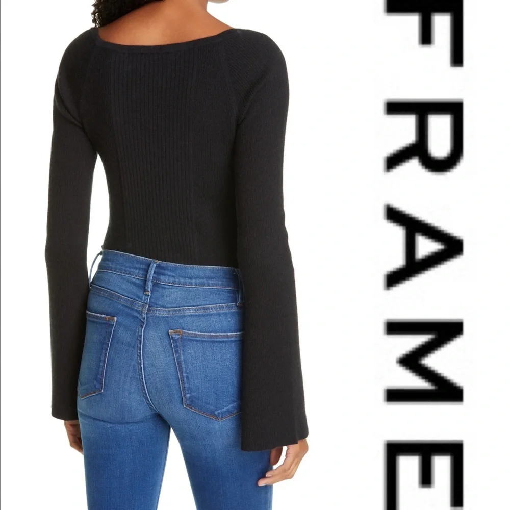NWT  Frame Luxe Bell-Sleeve Sweater Black, size Medium - Picture 3 of 7